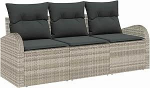 3-teiliges Garten Sofa Set mit Kissen Hellgrau Poly Rattan, 2-Sitzer Garten Sofa mit Stauraum & Kissen Hellgrau Poly Rattan Gartenlounge Model3354571