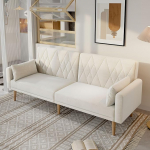 2-kohaline diivan magamisfunktsiooniga, 180 x 75 x 82 cm, diivanvoodi reguleeritava seljatoe ja k&auml;etugedega, v&auml;ike sametkangast diivan elutuppa, beež