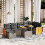 Set Schlafsofa, 8-teiliges Gartensofa-Set mit grauen Kissen aus Polyrattan, Set f&uuml;r Schlafsofa, Wohnzimmer, Gartensofa, modernes Sofaset f&uuml;r den Au&szlig;enbereich, Outdoor-M&ouml;bel