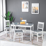 LafeuR Dining Set with 4 Chairs, 5-Piece Pine Wood Dining Table Set for Dining Room, Kitchen, Living Room, Grey, White