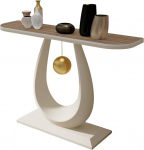 Schmaler Konsolentisch mit Rockboard-Platte und Eisengestell, stilvoller Eingangstisch mit abgerundeten Kanten und geschwungenen Seiten, elegantes goldenes Akzentst&uuml;ck f&uuml;r Foyer und Flur (We