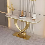 Generisch Schmaler moderner Konsolentisch, Eingangstisch mit herzf&ouml;rmigem Sockel, Kleiner Sofatisch f&uuml;r Wohnzimmer und Flur, stilvolle M&ouml;bel mit goldenen Akzenten, 150 cm