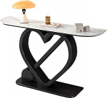 Schmaler Konsolentisch im Landhausstil - Elegante Steinplatte und Stabiler Eisenrahmen, Hochtemperaturlackierung, perfekt f&uuml;r Flur, Wohnzimmer, Schlafzimmer, Foyer - Schwarz (140 x 30 x 80 c