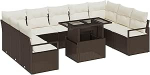 10-teiliges Garten Sofa Set mit Kissen, braunes Poly-Rattan Gartenlounge Model3357621