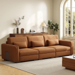 KAANAA Suur diivan 276 x 98 x 90 cm nahkvaates, mugav 3-kohaline diivan pehme polstriga ja k&auml;etugedega, paljud padjad, Morden diivan elutuppa, kontorisse (3-kohaline)