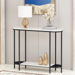 Konsolentisch aus Metall mit Steinplatten-Tischplatte, moderner Sofatisch mit Ablage, Flurtisch f&uuml;r das Wohnzimmer (Schwarz 1,80 cm)