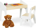 Relaxdays Children's Table Set, Table and Chair, Child Seat Combination, for Boys and Girls, Beige/White
