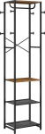 HOOBRO Coat Rack with Shoe Racks, Storage Rack, Coat Rack with 3 Shelves, Versatile Clothes Rack with Shoe Organiser, Vintage Brown and Black EBF04YM01
