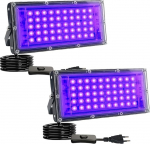 2 x 50 W LED must valgusfoorid, UV-valgusti koos pistikuga, IP65 veekindel must valguslamp, fluorestseeruv must valguslamp koos l&uuml;litiga, UV peavalgusti peovalgus baarile, neoonv&auml;rvid, peodekoratsioon