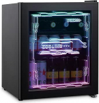 HCK Mini k&uuml;lmik 48 L, klaasukse ja LED valgustusega joogik&uuml;lmik, Cyberpunk disain, vaikne 39 dB, 0-10&deg;C &otilde;llejahuti m&auml;nguruumi, peole, baari, must