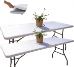 2 Washable Tablecloths, 182 x 76 cm, White, Rectangular, Water-Repellent and Elastic, Tablecloth with Elastic Band, Outdoor Tablecloth, Camping and Dining Room, Tablecloth Wedding and Patio