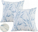 Labilin Set of 2 Outdoor Cushion Covers 18 x 18 Inch Waterproof Pillow Covers with Watercolor Blue Leaves Decorative Cushion Covers for Patio Garden Balcony Camping