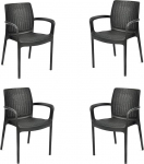 Keter Bali 4 x Indoor Outdoor Garden Chairs with Armrests Ideal for Gardens and Patios Stackable Resin with Flat Rattan Finish Graphite