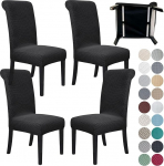 SPRINGRICO 4 Pack Dining Room Chair Covers with Seat Belt, Stretch Parsons Chair Slipcover Washable Kitchen Dining Chair Cover Removable Seat Protector Set of 4, S1- Black