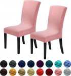Howhic Velvet Chair Covers for Dining Room Set of 2, Stretchy Dining Chair Covers, Washable Kitchen Chairs Slipcovers, Elegant Decoration for Home and Banquet (Dusty Pink, 2 Pack)