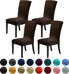 Howhic Velvet Chair Covers for Dining Room Set of 4, Stretchy Dining Chair Covers, Washable Kitchen Chairs, Stylish Decoration for Home and Banquet (Chocolate, 4 Pieces)