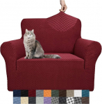 YEMYHOM Jacquard Sofa Cover High Stretch Sofa Cover for Living Room Pet Dog Cat Armchair Non-Slip Elastic Furniture Protector (Chair, Wine Red)