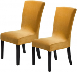 Howhic Velvet Chair Covers for Dining Room, Stretchy Dining Chair Covers, Washable Kitchen Chair Slipcovers, Classic Home and Banquet Decoration, Gold, 2 Pack