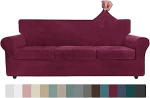 ZNSAYOTX Luxury Velvet Diivan Covers, Pack of 4, Stretch Oversized Diivan Covers for 3 padjad, diivan, paks pehme suur diivan Slipcover, Non-Slip Dog Pet Furniture Protector (Wine Red, XL Diivan)
