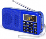 PRUNUS J-725 FM raadio v&auml;ike, digitaalne raadio &auml;ratuskell, raadio akutoitega 3000 mAh aku, USB/SD/TF/AUX m&auml;ngija, kohverraadio koos h&auml;davalgustusega (sinine)