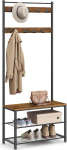 VASAGLE HSR41BX Puidust metallist mantlihoidja kingahoidja koos istmega esikusse, konksudega, 3 riiulit, puit ja metall, 175 cm Vintage