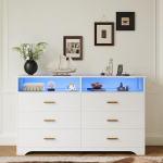 IRONCK Valge kapp LED-valgusribaga ja 2 pistikupesaga, 6 sahtli ja 2 sahtliga kapp elutuppa, magamistuppa, puit, 40 x 150 x 94,7 cm