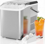 Sweetcrispy Eisw&uuml;rfelmaschine mit Tragegriff, Selbstreinigend, 9 Eisw&uuml;rfel in 6 Minuten, 12 kg Eis in 24 Stdn, Kompakt mit 2 Eisgr&ouml;&szlig;en, Kleiner Eisw&uuml;rfelbereiter f&uuml;r K&uuml;che Party B&uuml;ro Bar, Silber