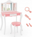 DREAMADE laste riietuslaud koos v&auml;ljaheitega ja 3-osaline m&auml;ngutarvikuga, printsessi riietuslaud sahtli ja eemaldatava peegliga, kosmeetikalaud, laste puidust riietuslaud t&uuml;drukutele alates 3st