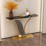 Goldfarbener Konsolentisch, moderner Sofatisch, f&uuml;r den Eingangsbereich, gro&szlig;er Akzenttisch aus Kunstmarmor, Foyertisch, platzsparend, moderne Konsole, Stil 3, 100 x 30 x 78 cm