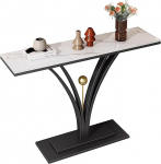 Marmor-Konsolentisch, Console Table Eingangstisch F&uuml;r Die Inneneinrichtung Mit Metallrahmen, Lange Bauernhaus-Foyer-Tische, F&uuml;r Eingang, Flur, Vorzimmer, Wohnzimmer(Black+White,110cm/43.3")