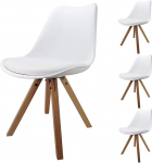 Cepewa Retro disainertoolid | 4 tooli komplekt | Valge istmekest koos nahkpolstriga | Looduslikud puidust jalad | V&auml;ga stabiilne |