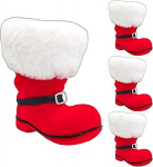 Idena 90496 J&otilde;ulusaapad u. 13 x 9 x 14,5 cm, 4 tk, punased flokeeritud j&otilde;ulusaapad solgi ja karusnahaga, j&otilde;ulukaunistus v&otilde;i kingituspakend.