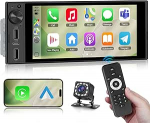 1 DIN CarPlay autoraadio juhtmevaba Android autoga, podofo 6-tolline puuteekraaniga 720P autoraadio USB-C helitugevuse reguleerimine FM-raadio BT5.2 ekvalaiser + tagurduskaamera