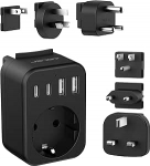 JSVER reisiadapteri &uuml;lemaailmne komplekt, rahvusvaheline reisipistiku adapter USB C, t&uuml;&uuml;p A/C/G/B/I/M pistikupesa adapter koos 4 USB reisiadapteriga USA/Euroopa/Euroopa/UK/L&otilde;una-Aafrika/Jaapan/Hiina/Ameerika &Uuml;hendriigid (must)