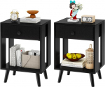 YMYNY Set of 2 Bedside Table, Bedside Table, Fabric Drawers and Open Compartment, Solid Wood Legs, Modern, Easy Assembly, for Bedroom, Living Room, Black, HST012B-2