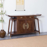 Solid Wood Chinese Style Entrance Foyer Cabinet with Walnut Table Top and Zen Decoration Console Sofa Table with Metal Handle for Porch