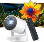 Kaasaskantav videoprojektor 2025 Mini projektor toetab 4K 1080P koos WiFi 6 ja Bluetooth 5.4 Android 11.0 180&deg; 12000 luumenit Hi-Fi k&otilde;lar 5W sisseehitatud kodukino valge