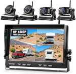 4 traadita magnetilised tagurduskaamerad, 10-tolline 1080P FHD monitor, 9600 mAh aku, 1 minutiline seadistamine, IP69K veekindlad tagurduskaamerad matkaautodele, haagistele ja veoautodele