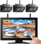 eRapta Magnetic Solar tagurduskaamera traadita, 1080P 10-tolline puuteekraaniga IPS monitor ja 3 automaatselt sisse- ja v&auml;ljal&uuml;litatud tagurduskaamerat, 1 minutiline DIY paigaldus, tagavarakaamera haagise veoautole