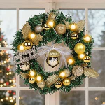Weihnachtskranz Haust&uuml;r mit LED-Lichtern, 30 cm, Weihnachtskranz-Dekorationen mit goldfarbenem Glitzer, Weihnachtsschmuck, Girlande f&uuml;r Dekoration, Innen- und Au&szlig;enbereich, Fenster, Kamin, Wand