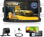 Fuluku 4+64G Android autoradio Renault Dacia Duster Sandero Dokker Logan Lodgy Captur juhtmevaba Carpaly & Android Car, 8-tolline IPS puuteekraaniga raadio koos Bluetooth 5.0/GPS/Reversioonikaamera/FM-ga