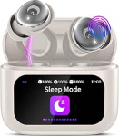 Bluetooth k&otilde;rvaklapid, Mini 48H Sleep k&otilde;rvaklapid Bluetooth 5.4 koos puuteekraaniga, kreemjas valge