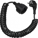 5 m spiraalne pikenduskaabel kaitsekontaktiga (1,2-5 m veniv) 230 V/16 A IP20 koos Schuko pistikuga ja pistikupesaga 3 x 1,0 mm&sup2; vaskkaabel sise- / v&auml;litingimustes kasutamiseks (must)