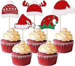 Pakett 30 Santa Hat Cupcake Toppers Glitter Santa Hat Elve Hat Cupcake Picks for Christmas Theme Happy New Year Birthday Party Cake Decorations Supplies