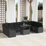 Rantry 11-teiliges Gartensofa Set mit Kissen Schwarz Poly-Rattan, 2-Sitzer Gartensofa mit Stauraum & Kissen Schwarz Poly-Rattan Gartenlounge Model3357276