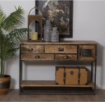 DRW Entrance Table with 4 Drawers and 1 Door Made of Wood and Metal in Natural, 120 x 40 x 80 cm, Colourful, Standard