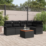 Rantry 6-teiliges Garten-Sofa-Set mit Kissen Schwarz Poly Rattan Akazie Gartenlounge Model3347331