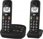 Panasonic KX-TGU132EXB digitaalne juhtmeta telefon automaatvastajaga, tugijaam ja 2 telefonitoru, LCD-ekraan, suured nupud, lemmikute nupp, kuuldeaparaadiga &uuml;hilduv, musta v&auml;rvi