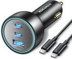 Rocoren Sigaretis&uuml;&uuml;taja USB C 165W, PD3.1 140W autolaadija QC5.0 PPS 3-pordiline autolaadija adapter, mis &uuml;hildub MacBook Pro, Surface, iPhone 17, 15 Pro Max, Galaxy S24+, S23, iPad, Huawei'ga