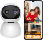 KW001 4MP Indoor Surveillance Camera with Dual Lens 2.4G WiFi 360&deg; 1080P Baby Dual Camera Indoor AI Motion Detection Two-Way Audio Multi-User Sharing, Alarm Message, IR HD Night Vision 12 Metres